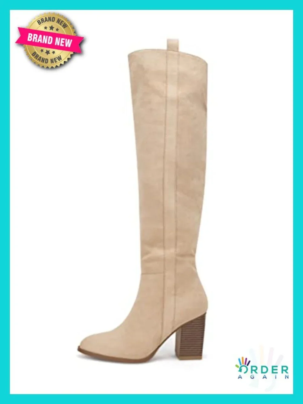 Faux Suede Knee High Side Zipper Chunky Heel Stretch Winter Boots